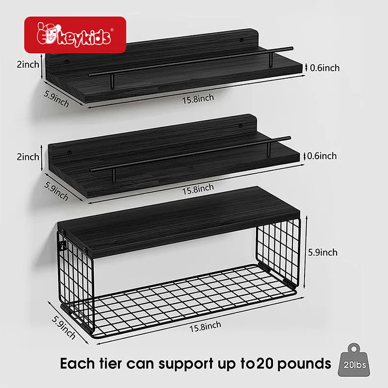 3+1 Tier Wall Decor Floating Shelves with Wire Storage Basket W09D140
